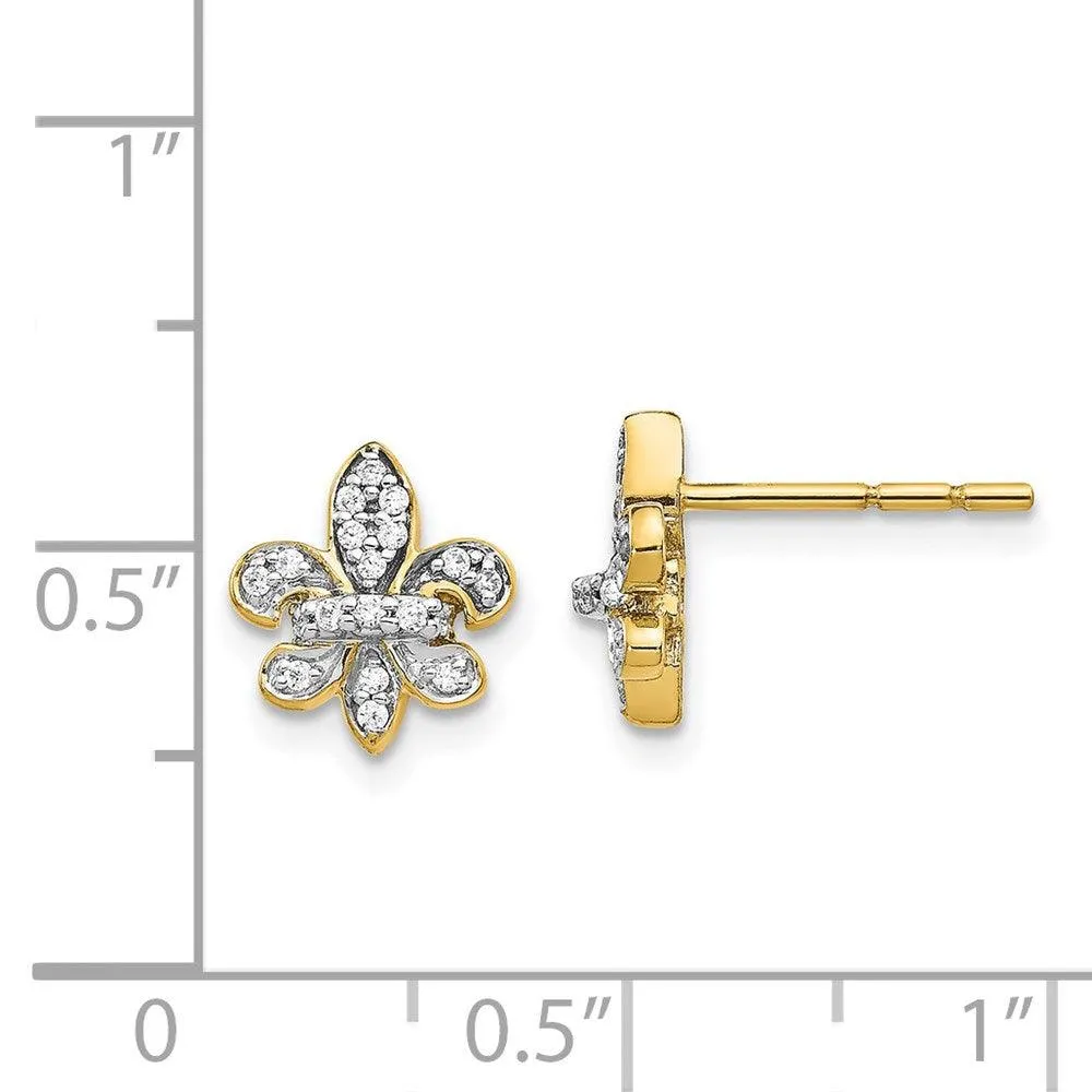 14k Diamond Fleur de Lis Post Earrings