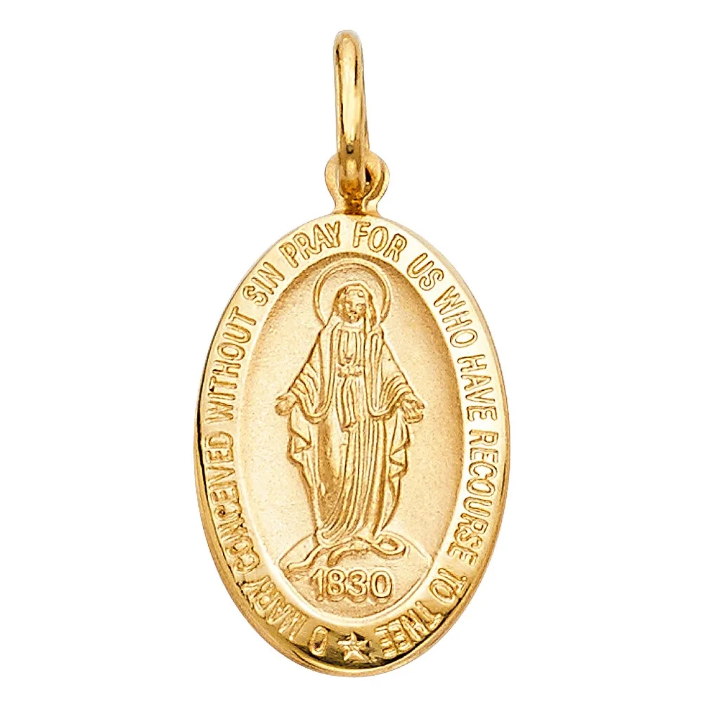 14K Gold 1830 Guadalupe Religious Charm Pendant with 0.8mm Box Chain Necklace