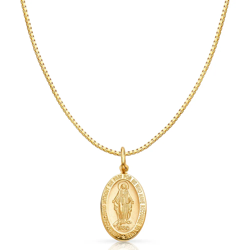 14K Gold 1830 Guadalupe Religious Charm Pendant with 0.8mm Box Chain Necklace