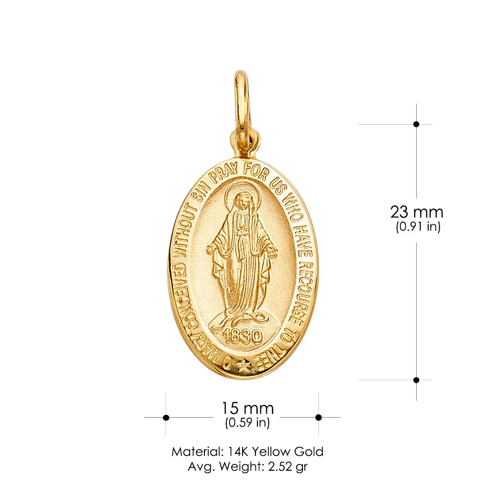 14K Gold 1830 Guadalupe Religious Charm Pendant with 0.8mm Box Chain Necklace