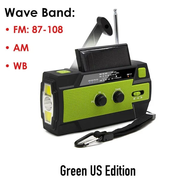 2020 Emergency Radio Flashlight Solar USB Battery Hand Crank Powered Radio AM/FM/WB 4000mA Power Bank Flashlight IPX3 Waterproof