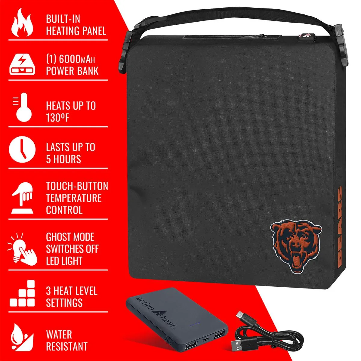 ActionHeat Chicago Bears 5V Battery Heated Seat Cushion