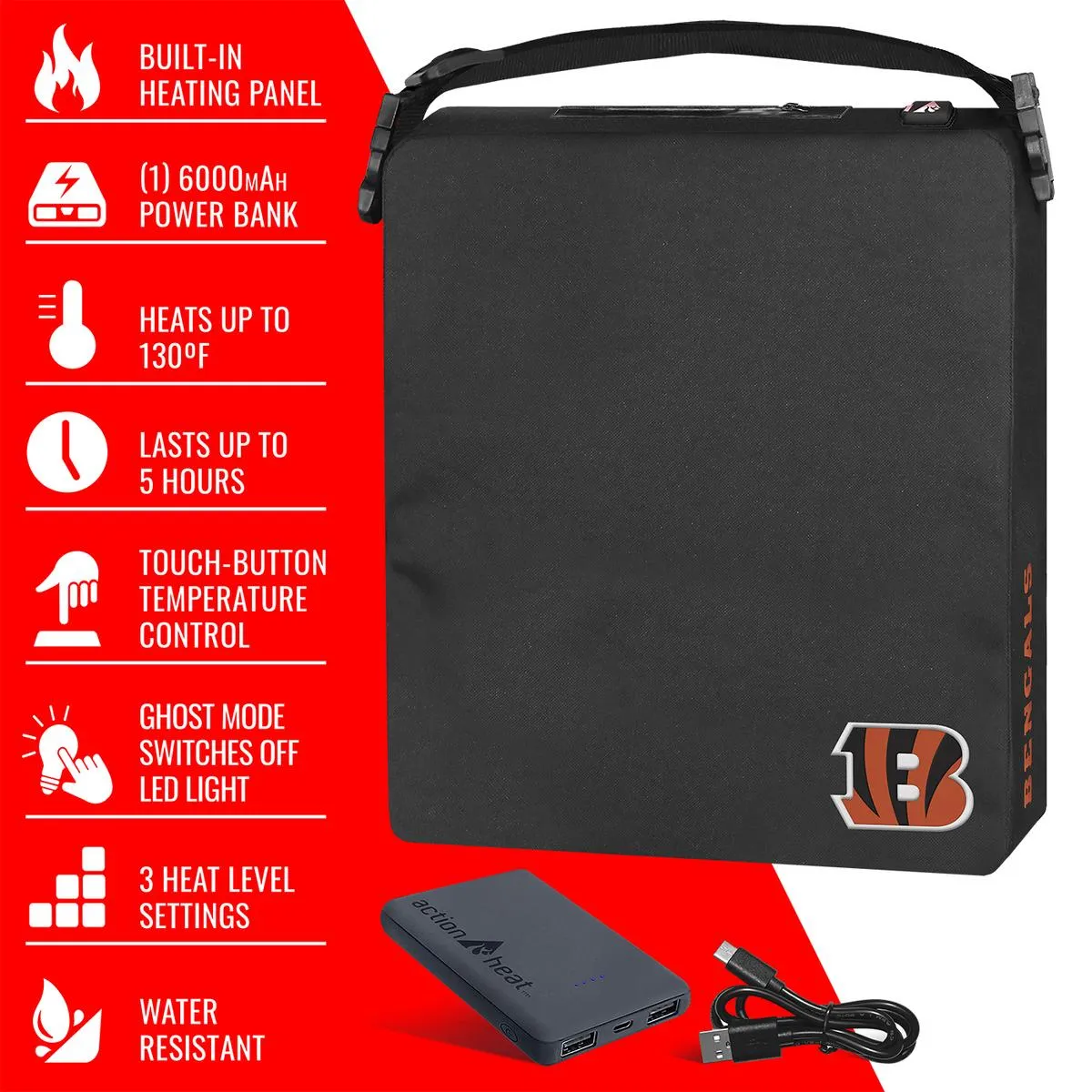 ActionHeat Cincinnati Bengals 5V Battery Heated Seat Cushion