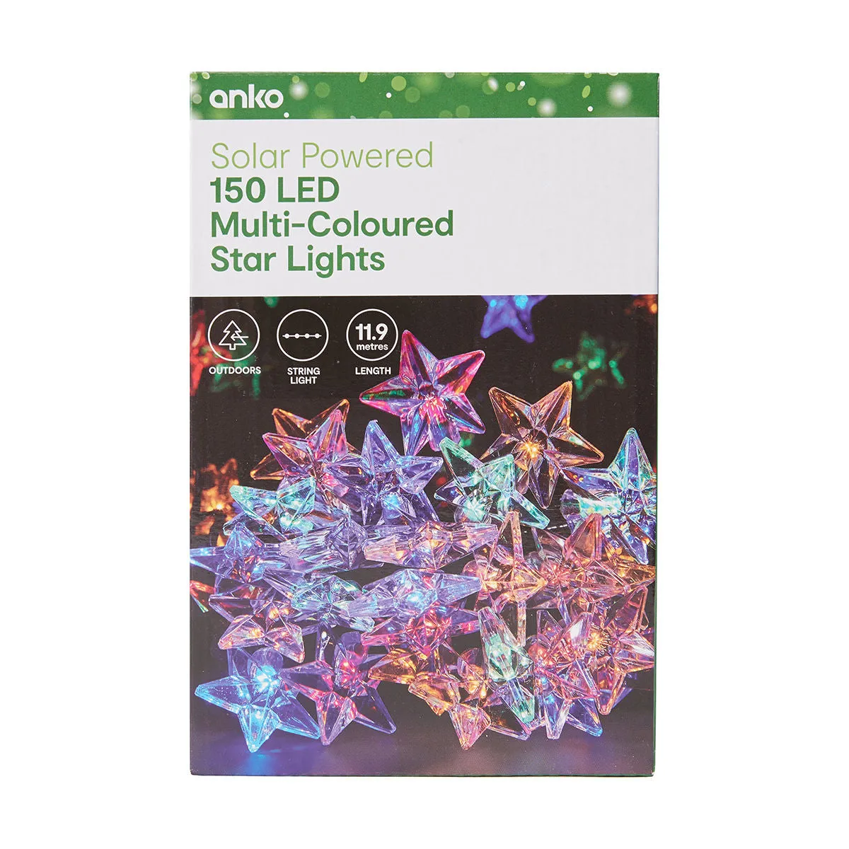 Anko Solar Powered 11.9m 150 LED Multi-Coloured Star Lights