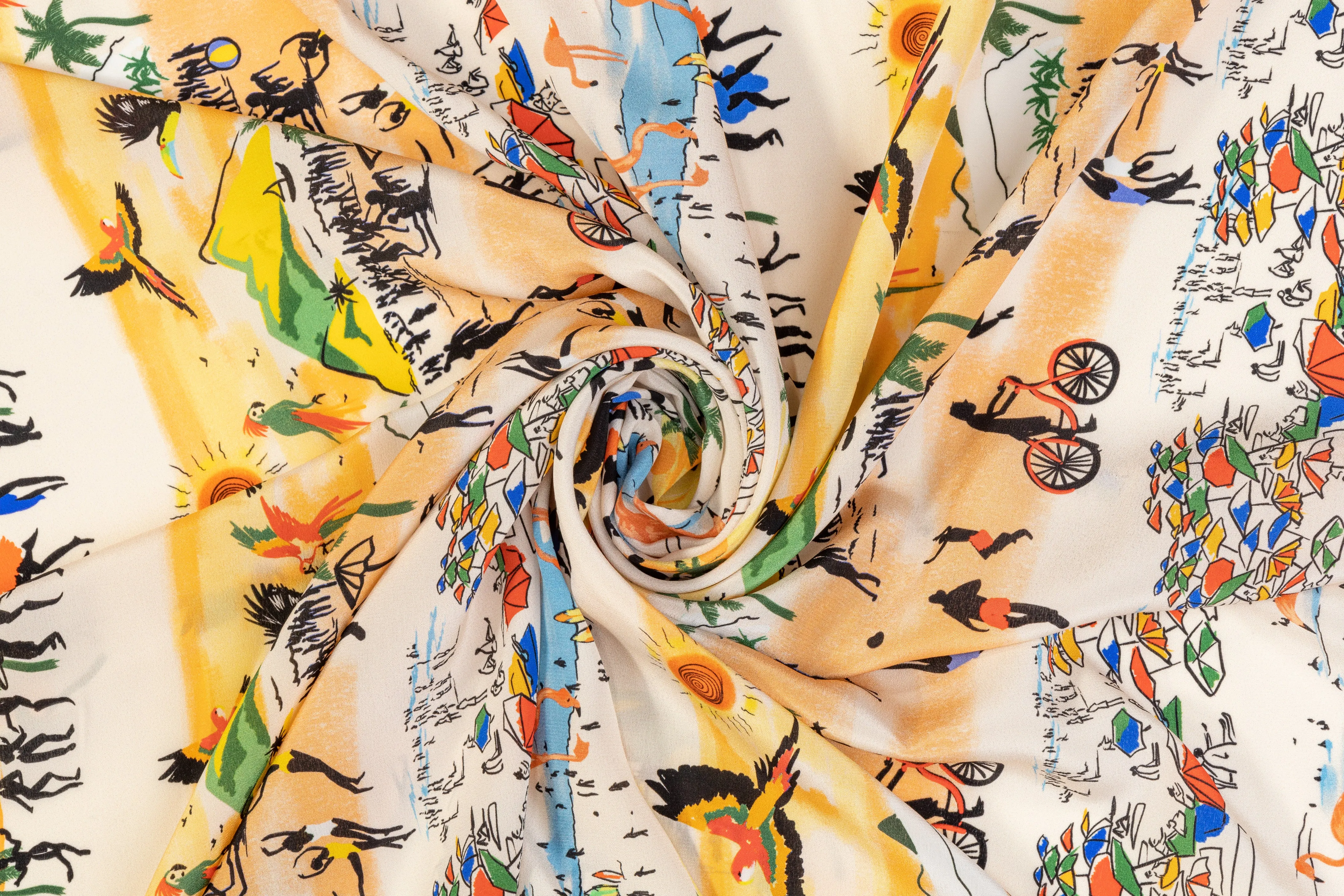 Beach Print Silk Crepe De Chine - Multicolor