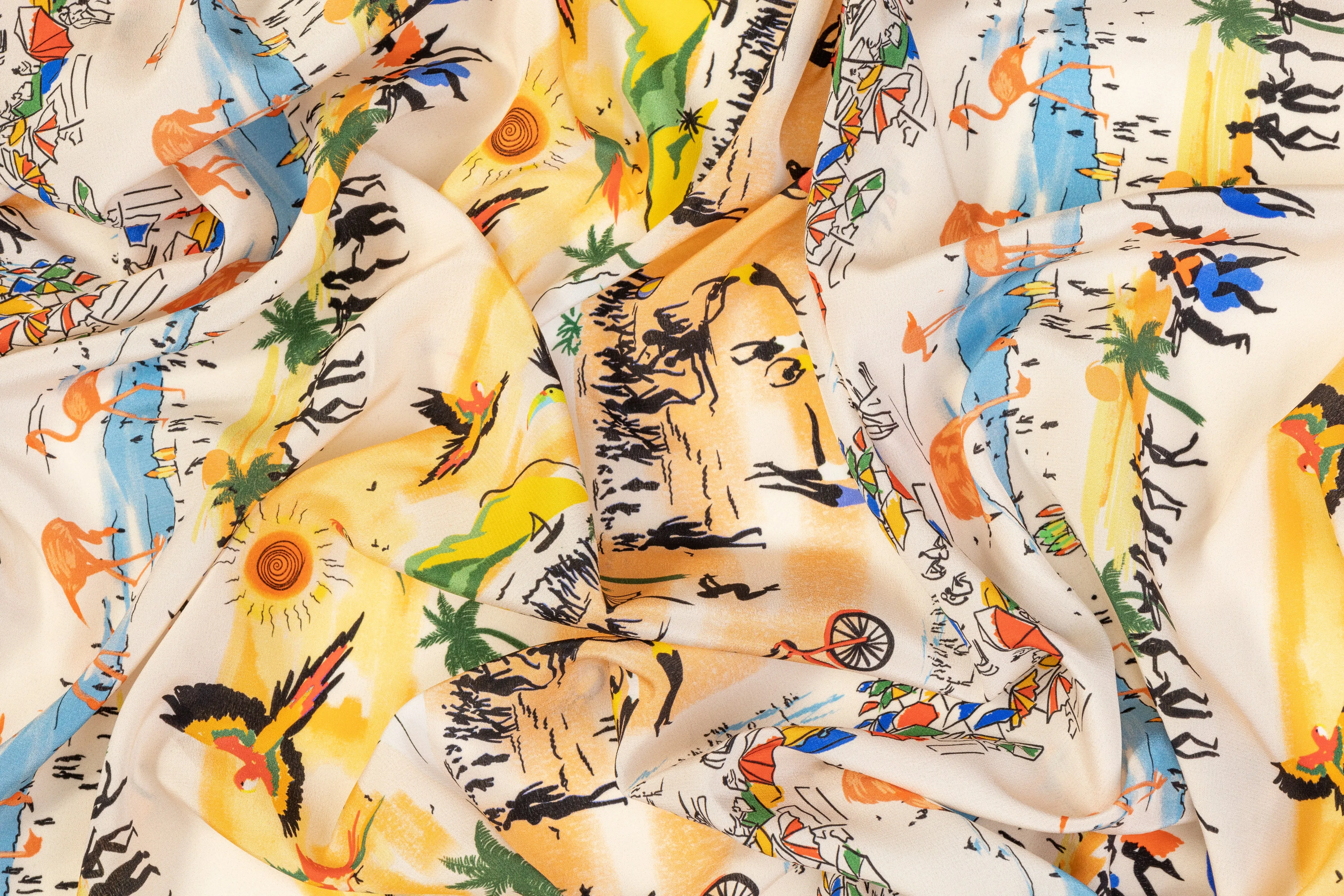 Beach Print Silk Crepe De Chine - Multicolor