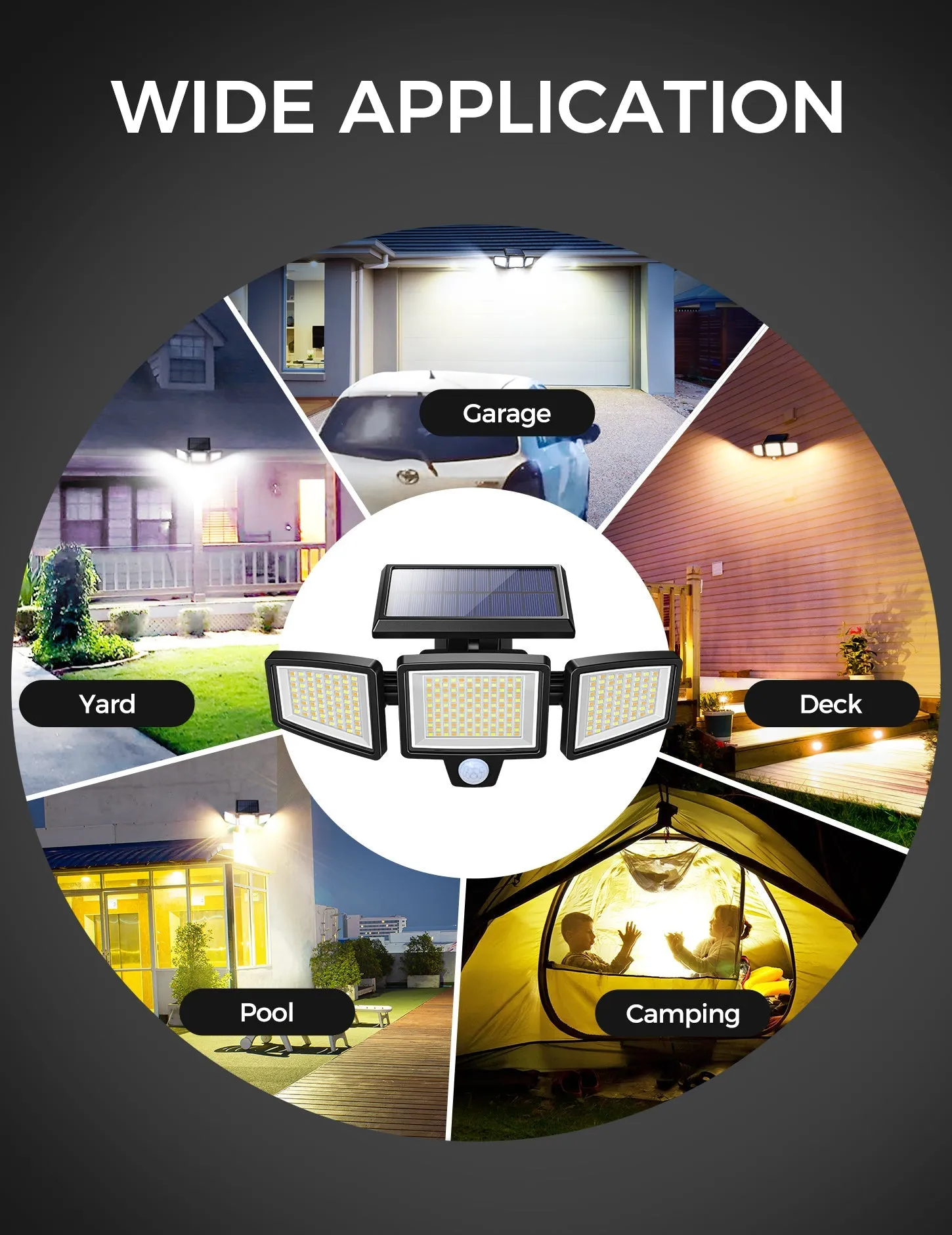 CD304 LED Solar Motion Sensor Lights, 2500LM Wireless Solar Lights Outdoor with 4 Lighting Modes, Bi Colors Adjustable