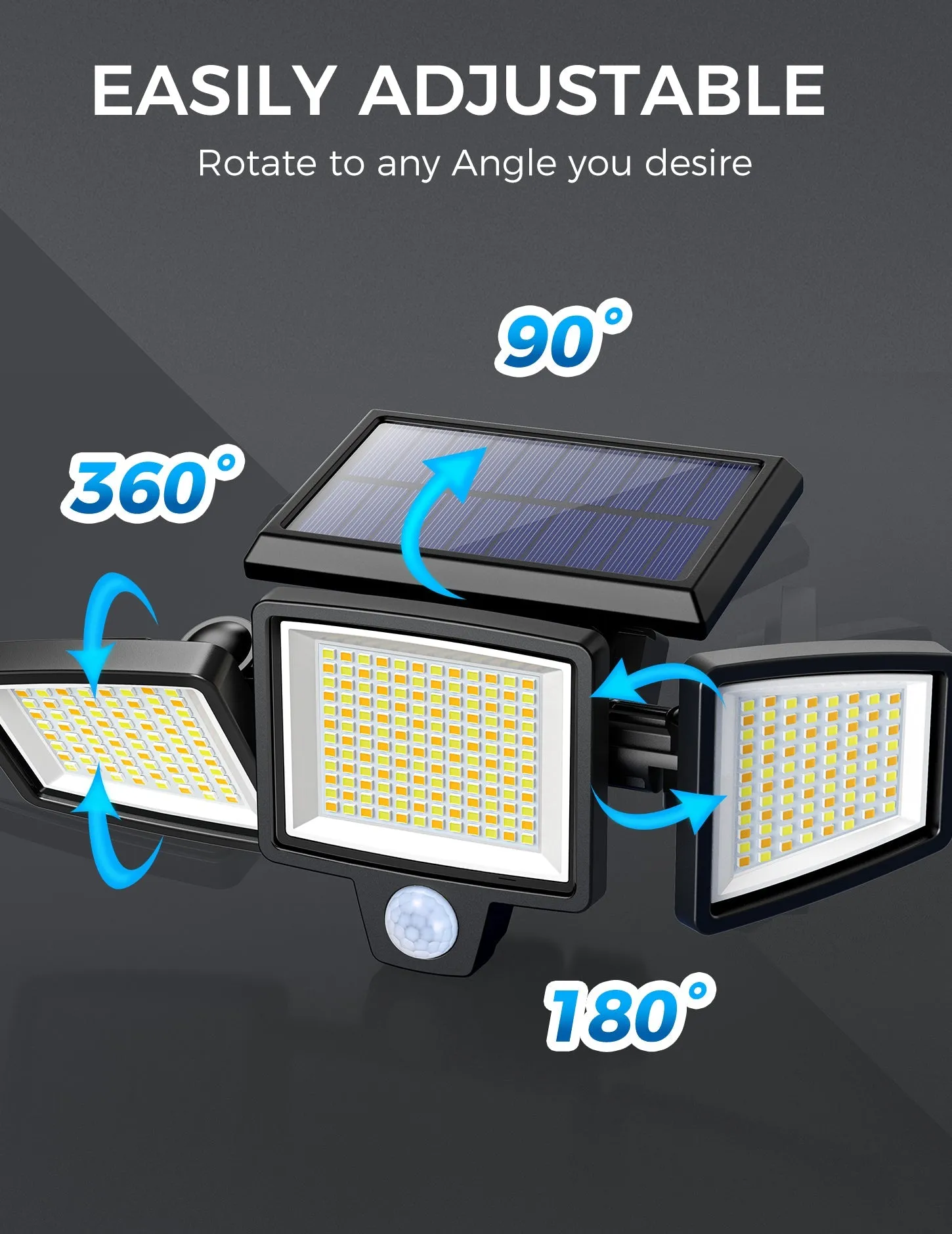 CD304 LED Solar Motion Sensor Lights, 2500LM Wireless Solar Lights Outdoor with 4 Lighting Modes, Bi Colors Adjustable