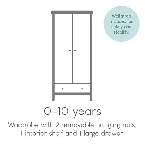 CuddleCo Clara 2 Door Double Wardrobe - White