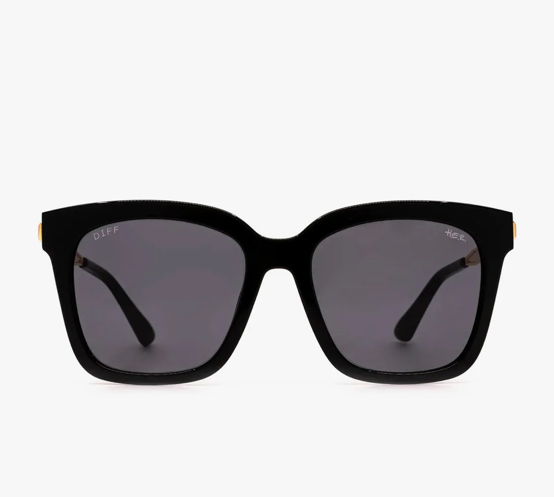 Stylish DIFF Sunglasses - H.E.R Bella Black with Gold Accents