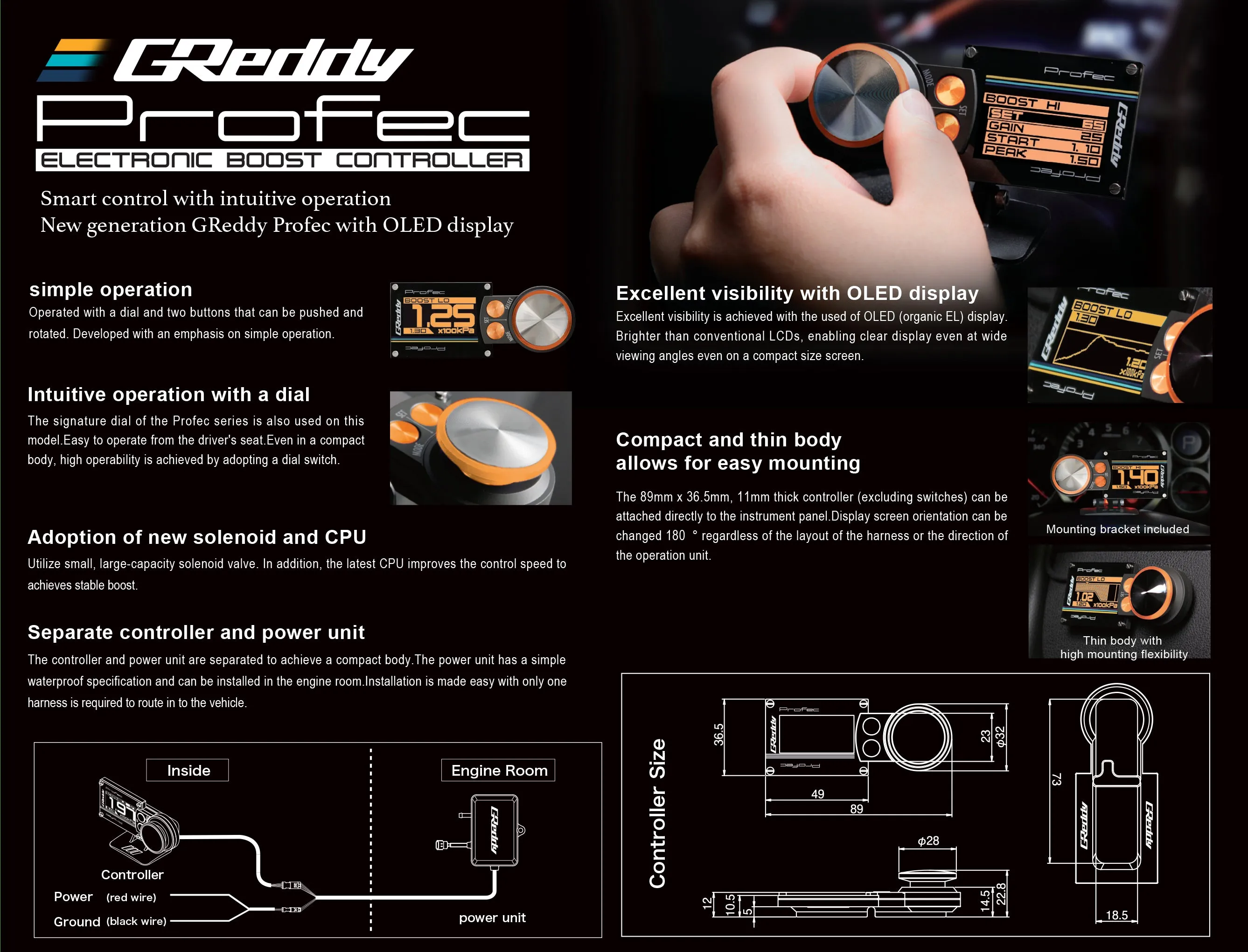 GReddy Profec - Electronic Boost Controller (8-Bar boost reading) Amber (OLED)