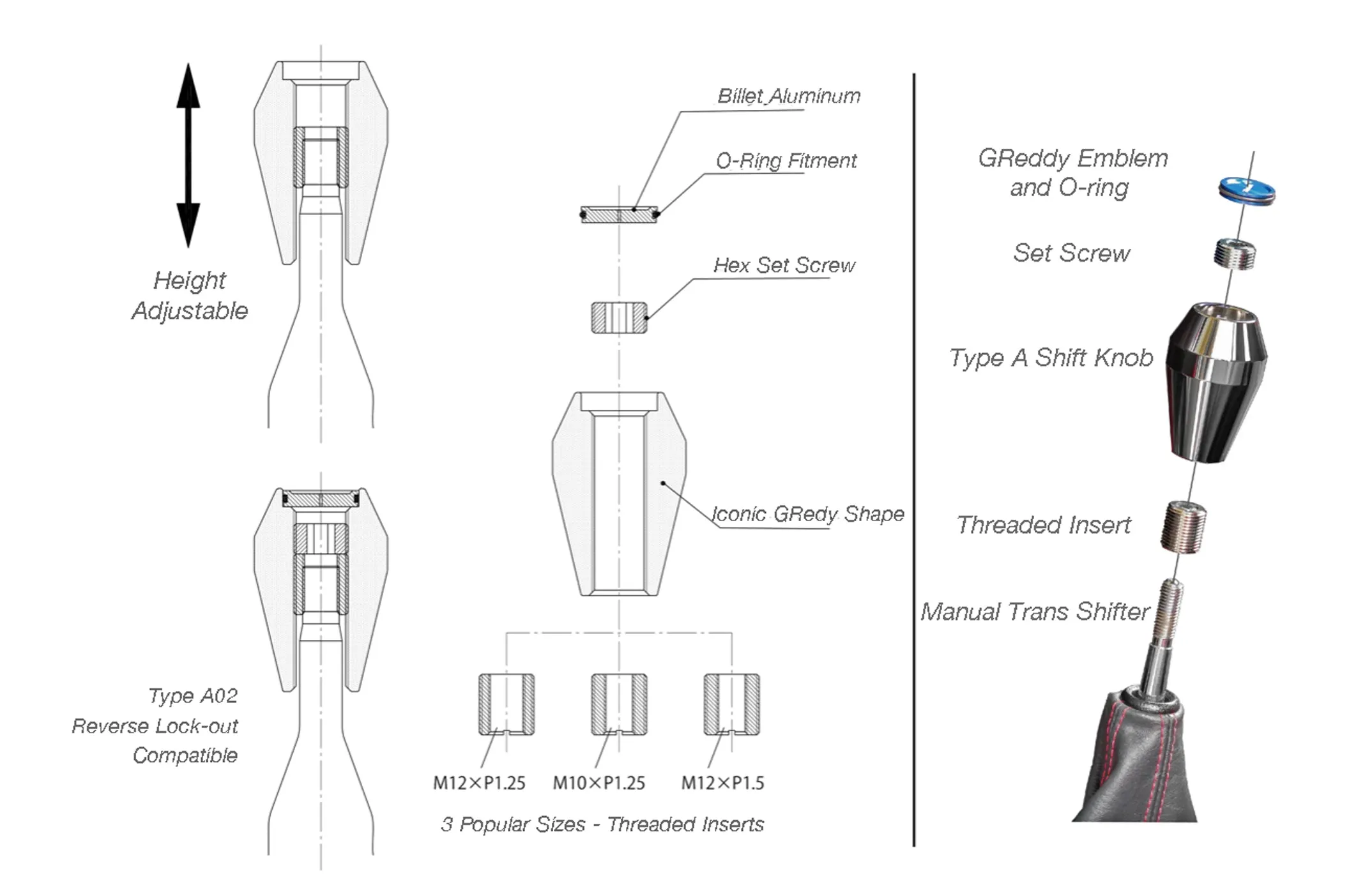 GREDDY SHIFT KNOB A02-LOW TYPE LOCKOUT - (14500572)