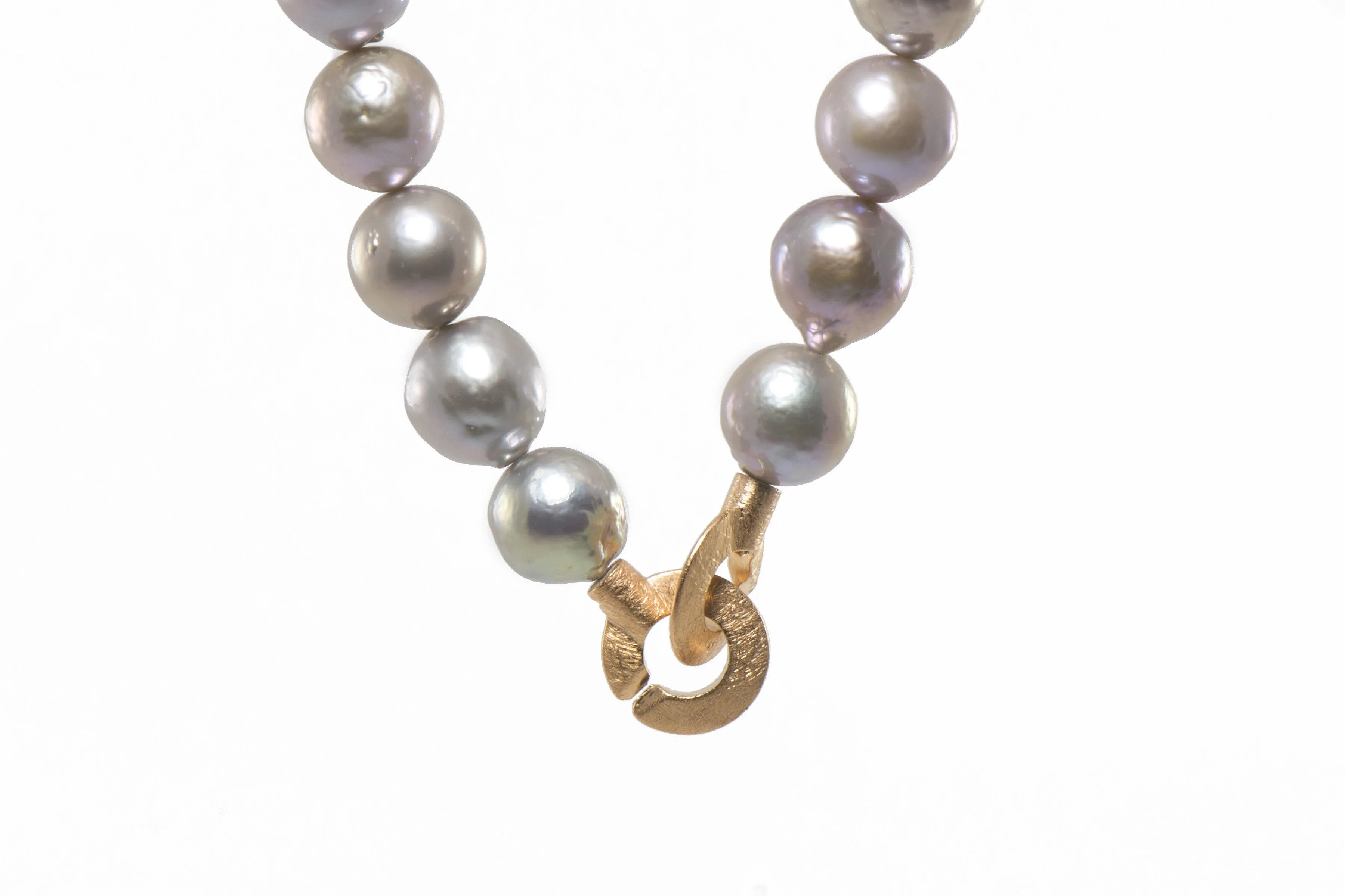 Grey Pearl and Flame Post Barouqe Necklace Fair Trade 24K Gold Vermeil