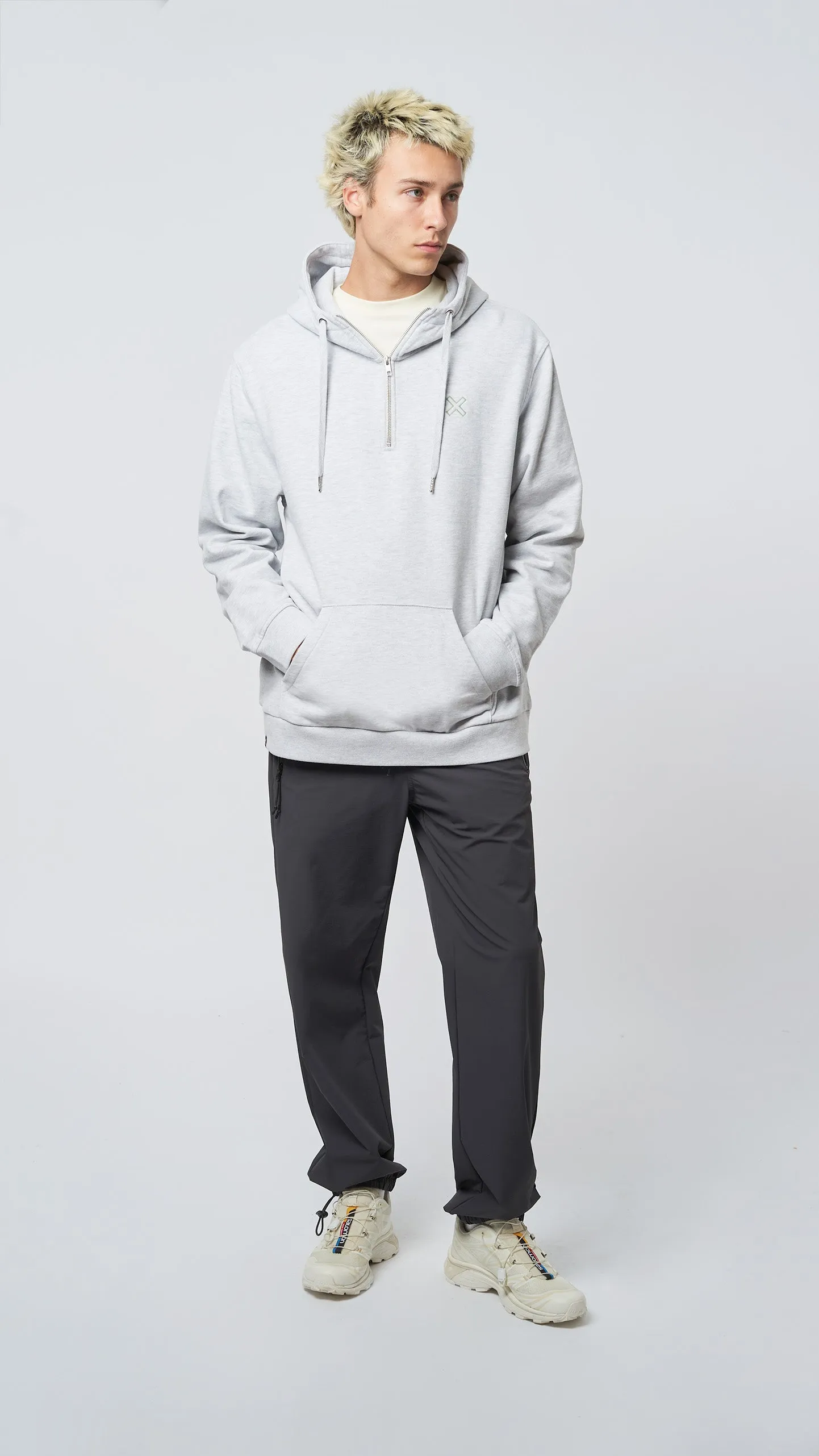 HALF ZIP HOODIE REEF LIGHT GREY MELANGE