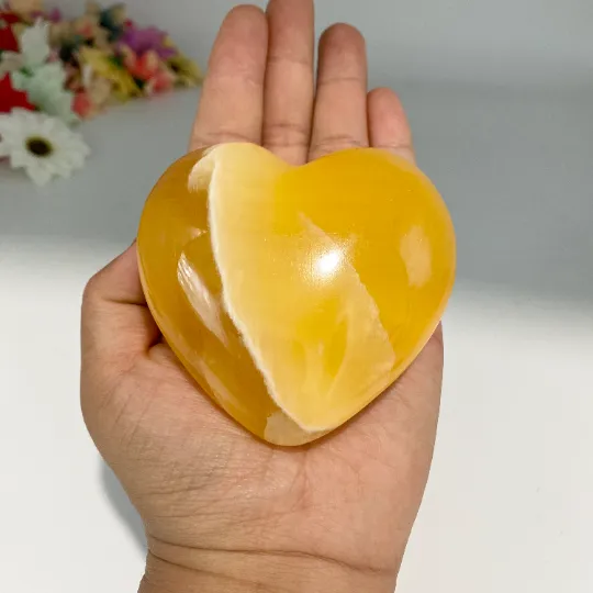 Honey Calcite Polished Heart Crystals, Honeycomb Calcite Heart, Puffy Heart Crystals,Grounding Gemstone, Stone for Harmony, Healing Crystals