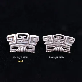 Margot De Taxco Sterling Earrings, #5280 Replacement Earring Pre-Columbian Design, Screw Back