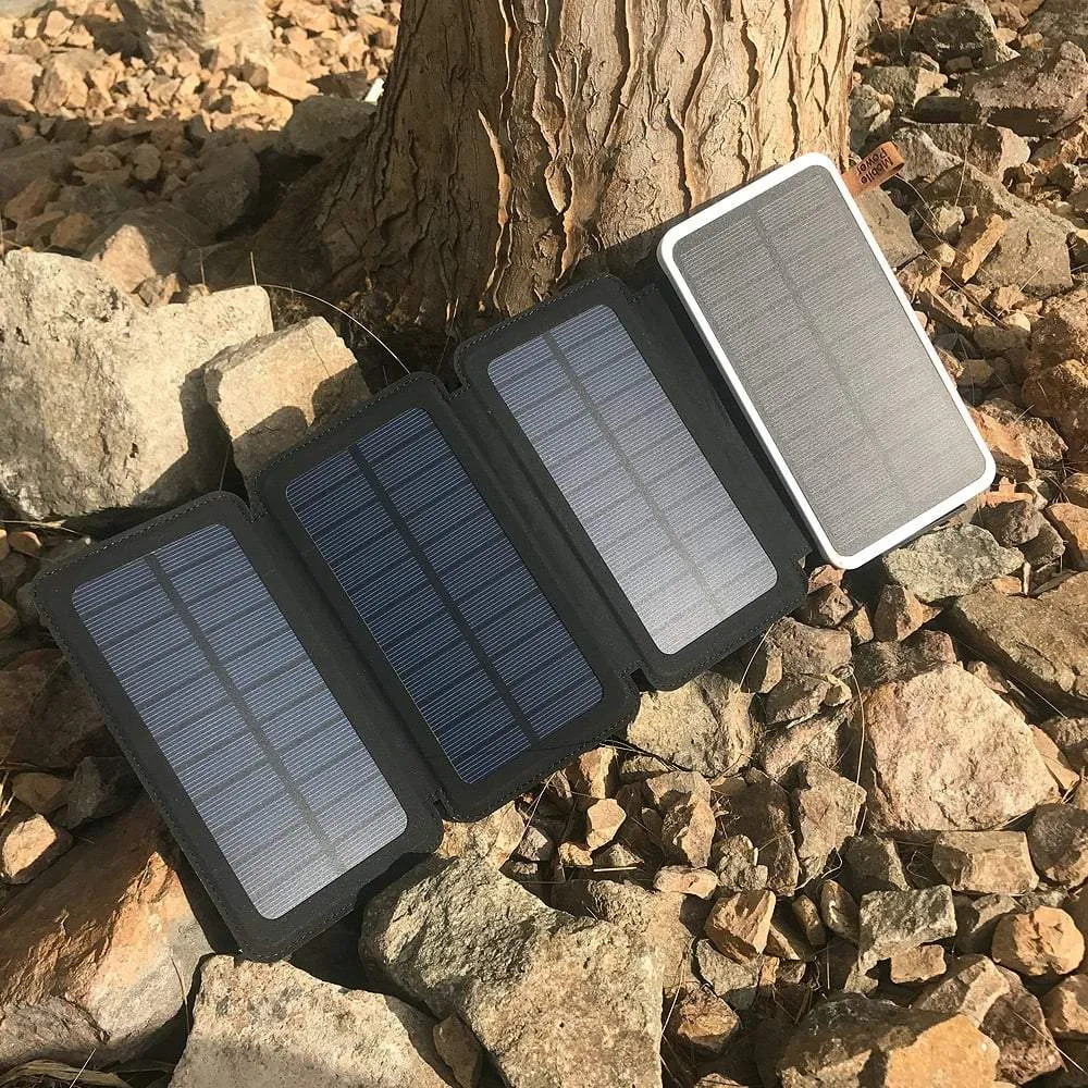 Portable 10,000mAH 4-Fold Solar Dual-USB Charger and LED Light