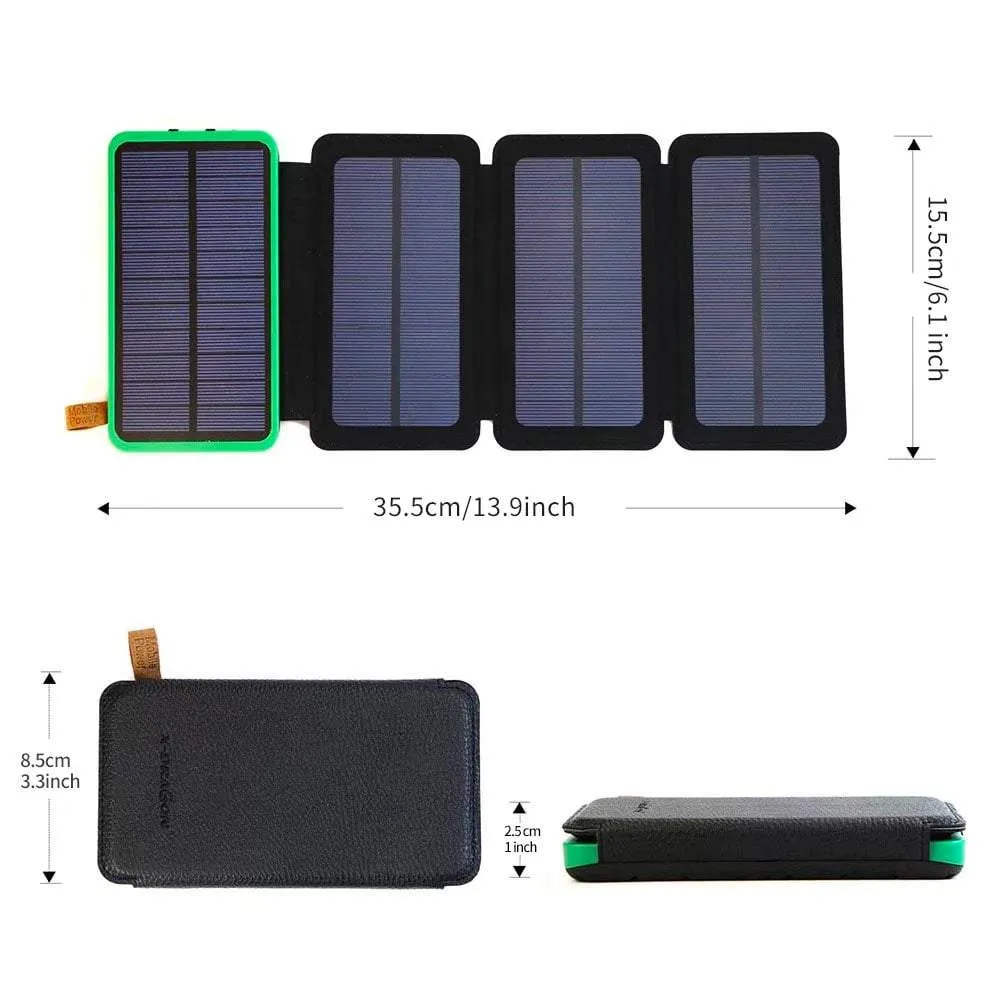 Portable 10,000mAH 4-Fold Solar Dual-USB Charger and LED Light