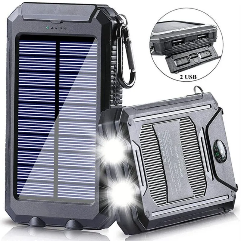 SMAXPro™ Portable Solar Power Bank: HIGH 20,000mAH, 2 USB Ports, Compass, Cell Phone Charger