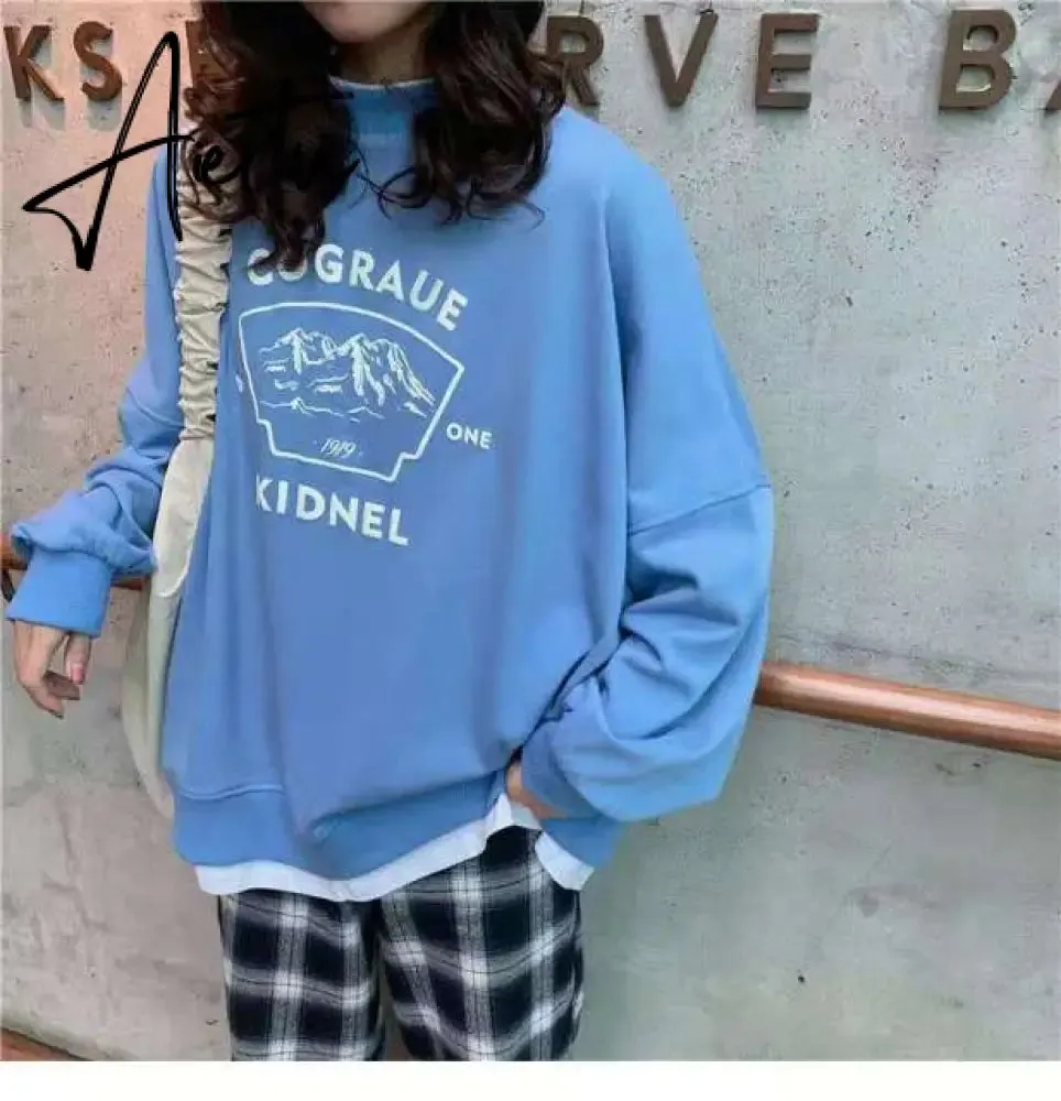 spring and autumn new splicing Pullover fashion Korean thick and thin women's Sweatshirt Navy Gray Black Pink women's Hoodi