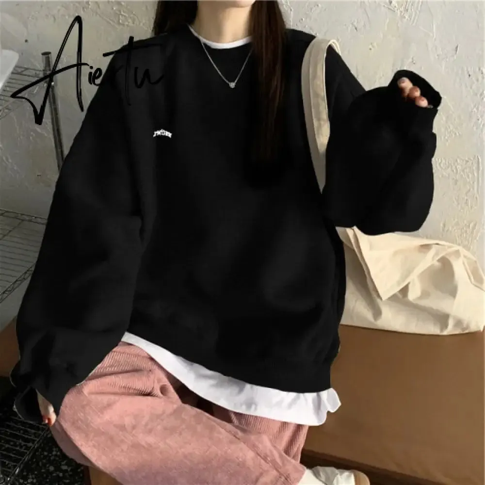 spring and autumn new splicing Pullover fashion Korean thick and thin women's Sweatshirt Navy Gray Black Pink women's Hoodi