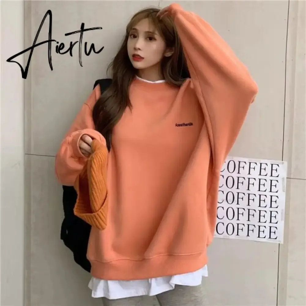 spring and autumn new splicing Pullover fashion Korean thick and thin women's Sweatshirt Navy Gray Black Pink women's Hoodi