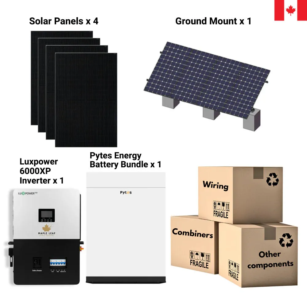 TMG Industrial 1600w Ground Mount, Pytes Battery 48 V/200 A Off-Grid Solar Kit, Luxpower 6000 XP Inverter, TMG-SP9326