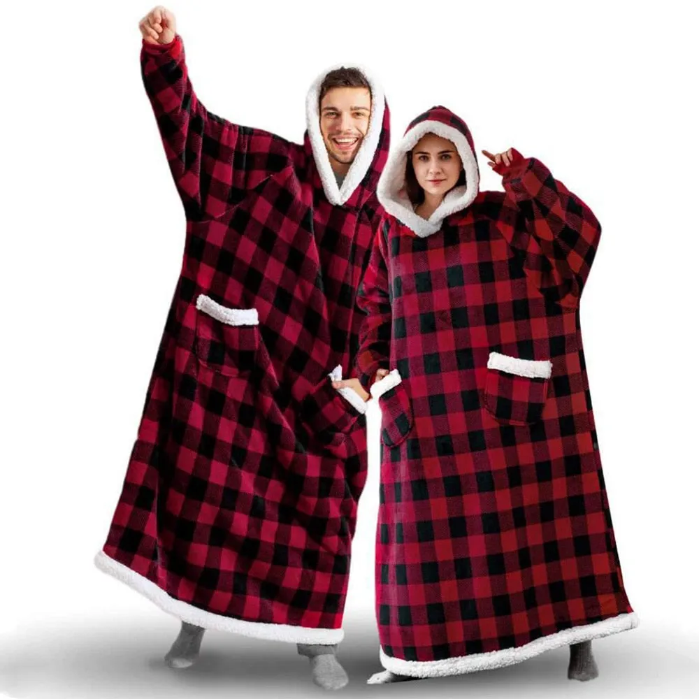 Wenkouban Winter Oversized Hoodies Sweatshirt Women Men Pullover Giant TV Blanket Hoodie Super Long Flannel Blanket with Sleeves Sudaderas