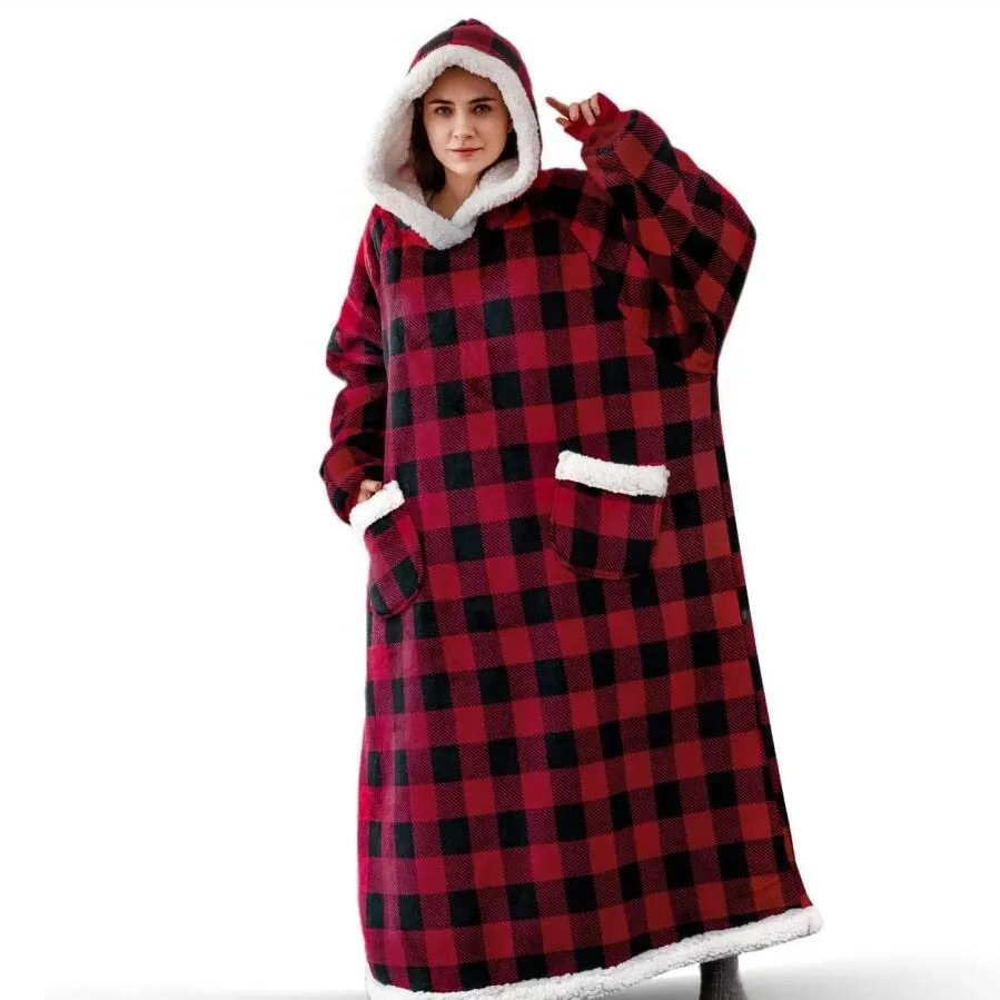 Wenkouban Winter Oversized Hoodies Sweatshirt Women Men Pullover Giant TV Blanket Hoodie Super Long Flannel Blanket with Sleeves Sudaderas