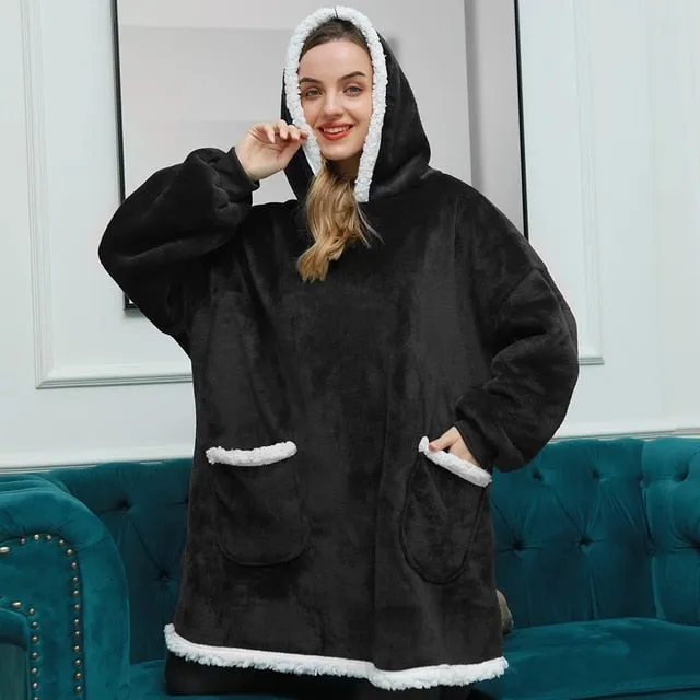 Wenkouban Winter Oversized Hoodies Sweatshirt Women Men Pullover Giant TV Blanket Hoodie Super Long Flannel Blanket with Sleeves Sudaderas